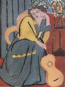 Henri Matisse Woman in Yellow and blue with Guitar (mk35) oil painting on canvas